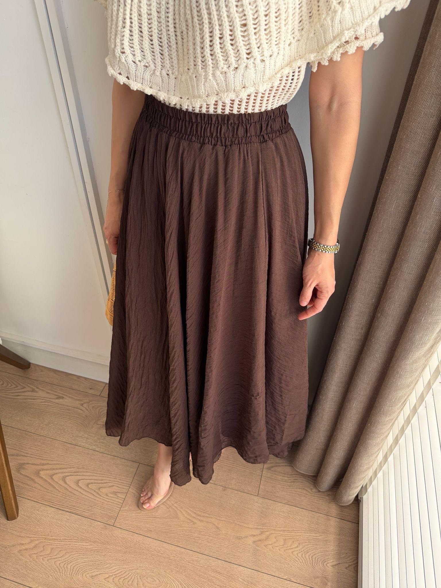 Kahve rengi Asimetrik Kesim Astarlı Etek 261022