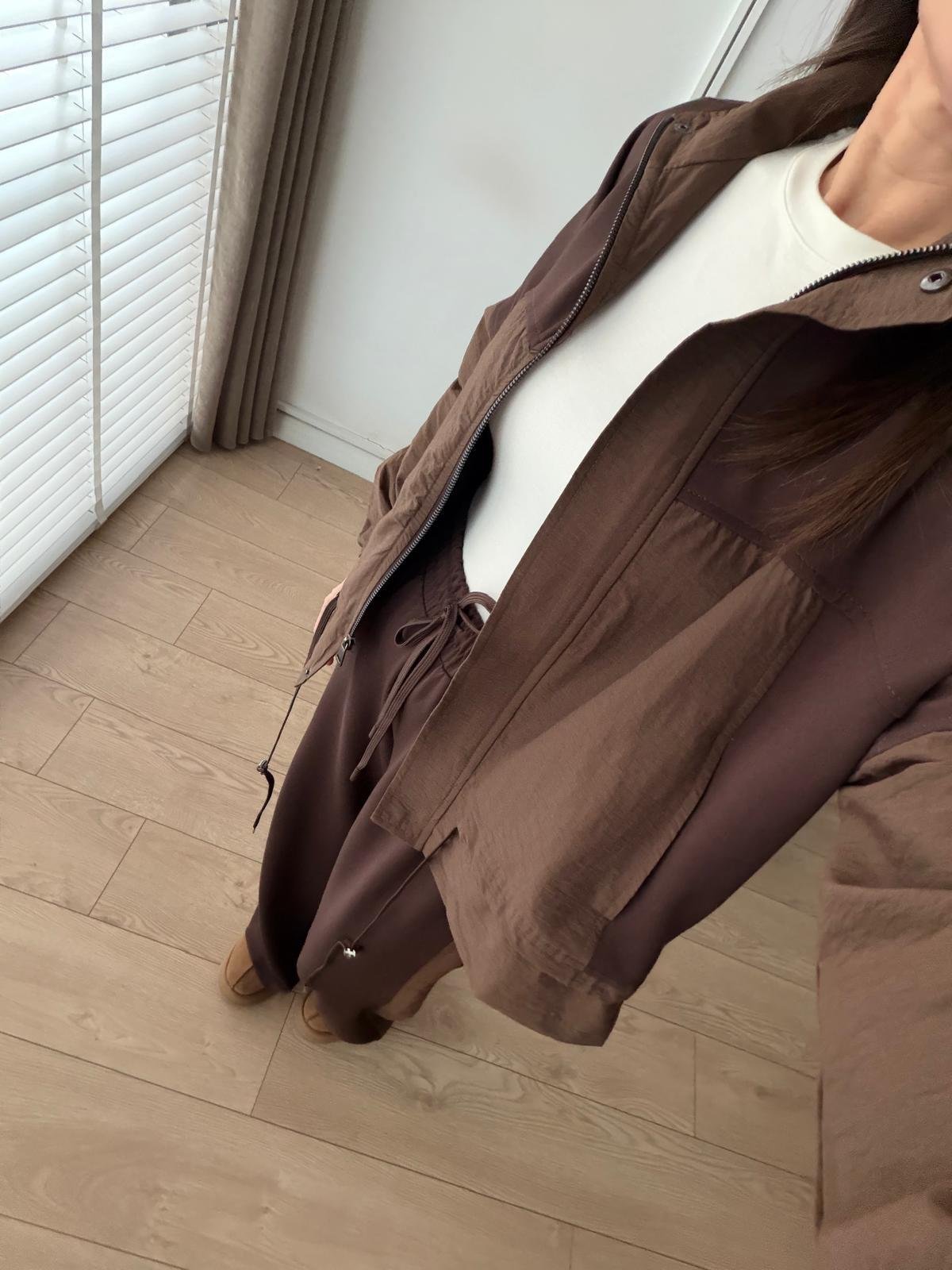 Kahve rengi Astarlı Paraşüt Kumaş Detaylı Ceket Pantolon Takım 36851