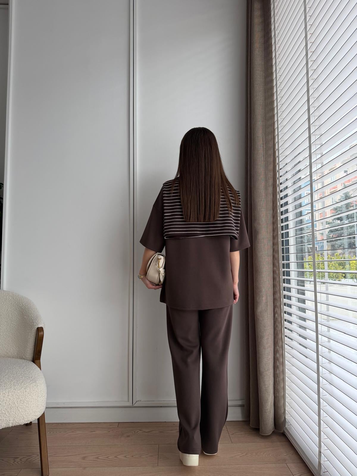 Kahve rengi Bağlama Detaylı Modal Takım 2347