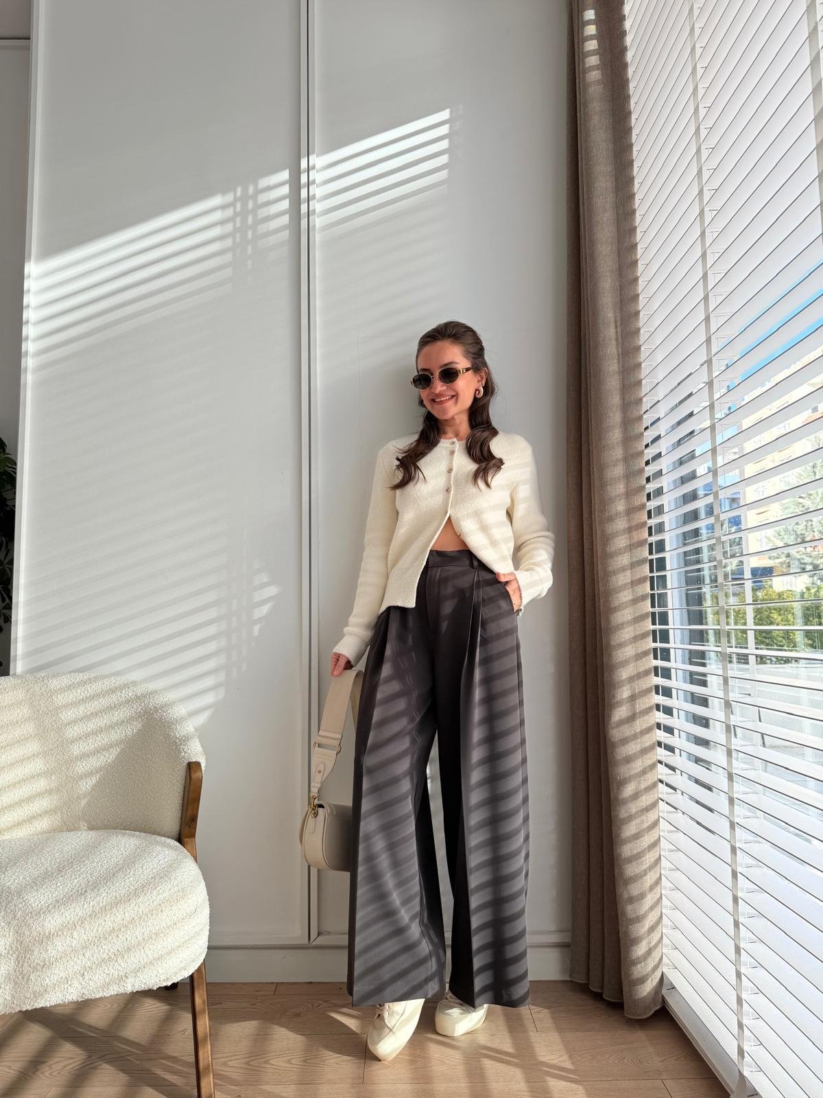 Kahve rengi Bel Detaylı Pensli Palazzo Pantolon 51210