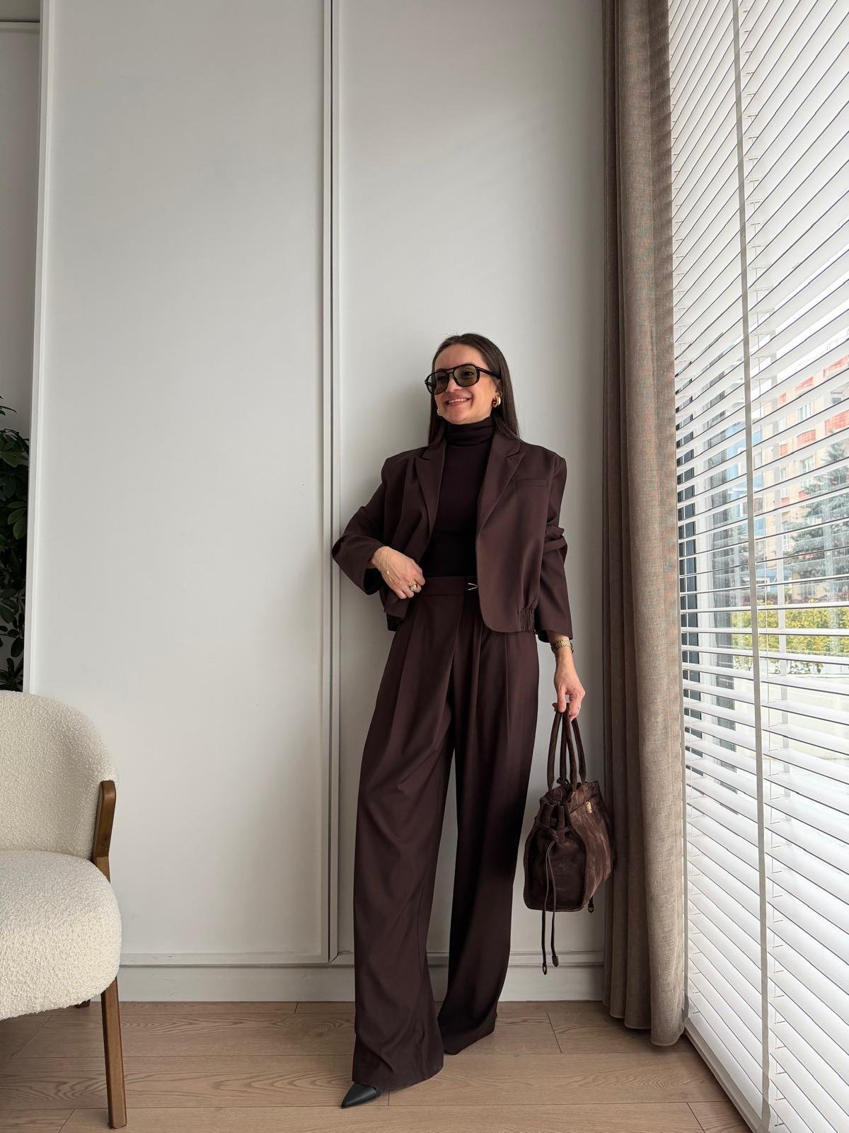 Kahve rengi Bel Lastikli Bomber Ceket Pantolon Takım 9689