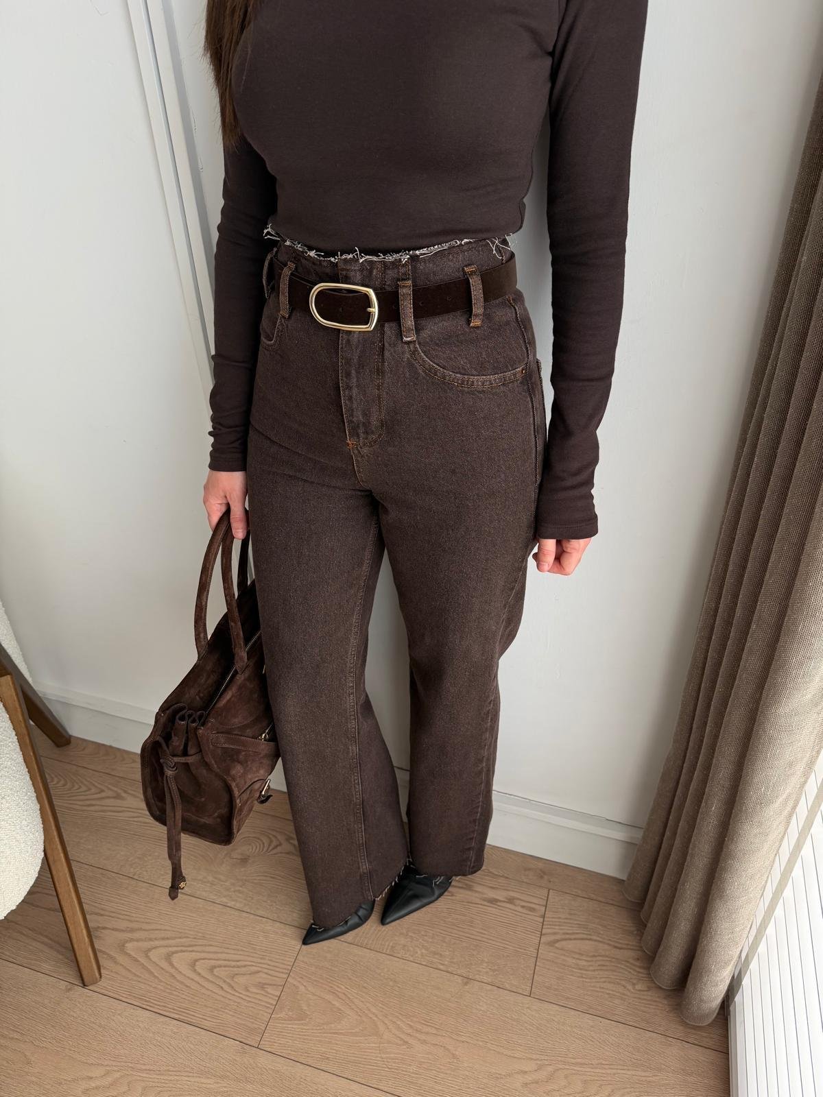 Kahve rengi Beli Dikişsiz Kemerli Jean 25400