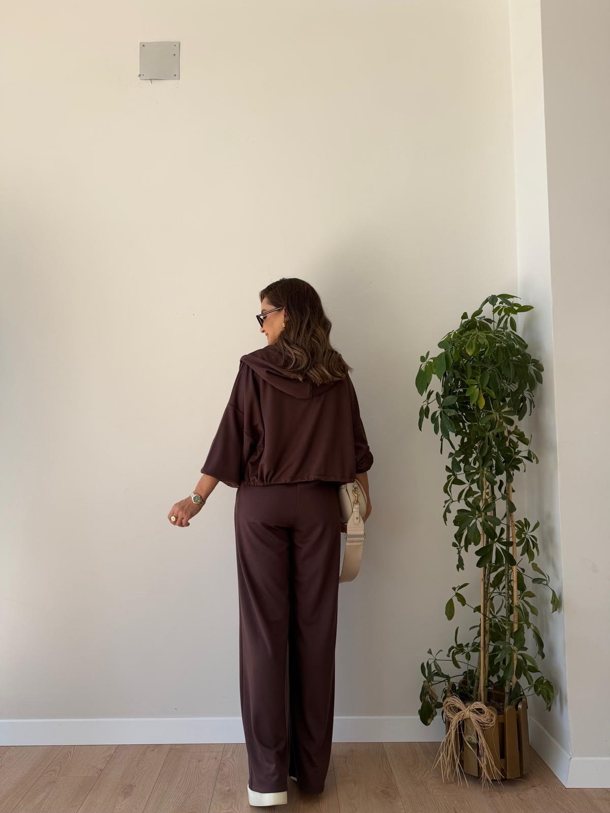 Kahve rengi Beli Lastikli Modal Kumaş Takım 4191
