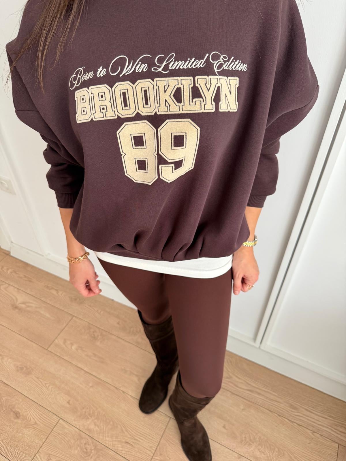 Kahve rengi Bisiklet Yaka Baskılı Sweatshirt 1124