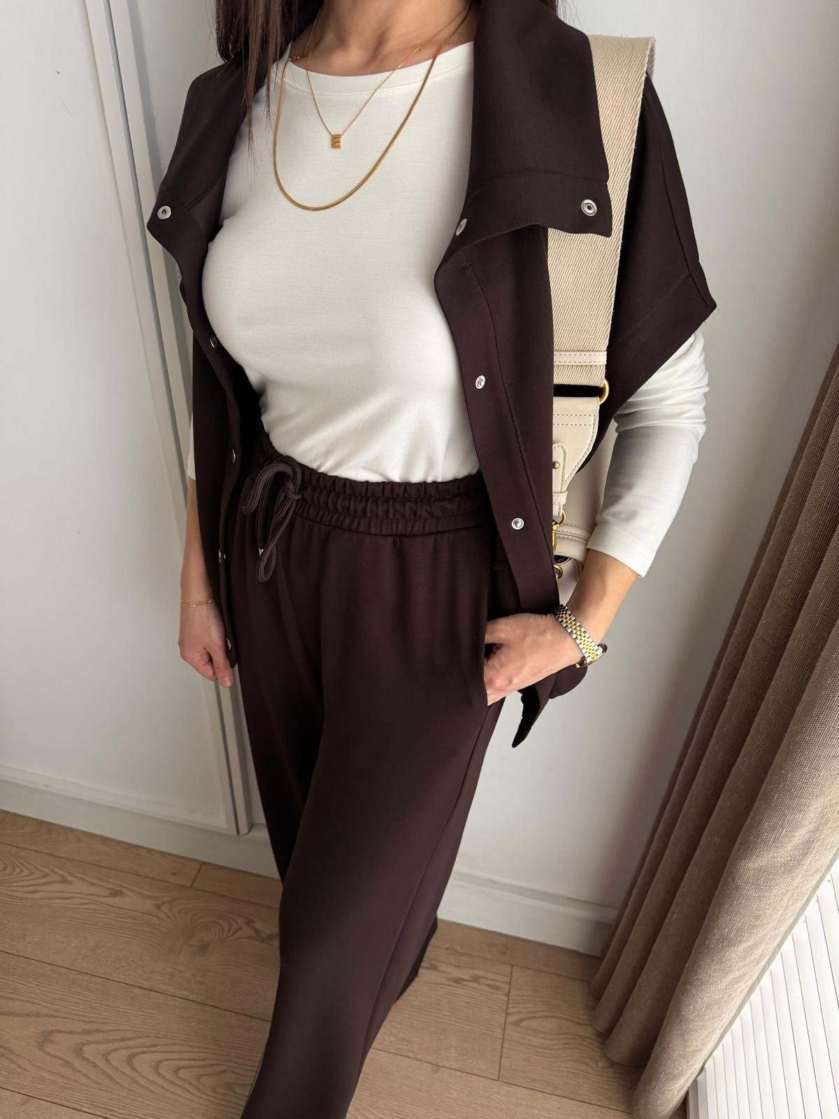 Kahve rengi Çıtçıt Düğmeli Üçlü Takım 37014