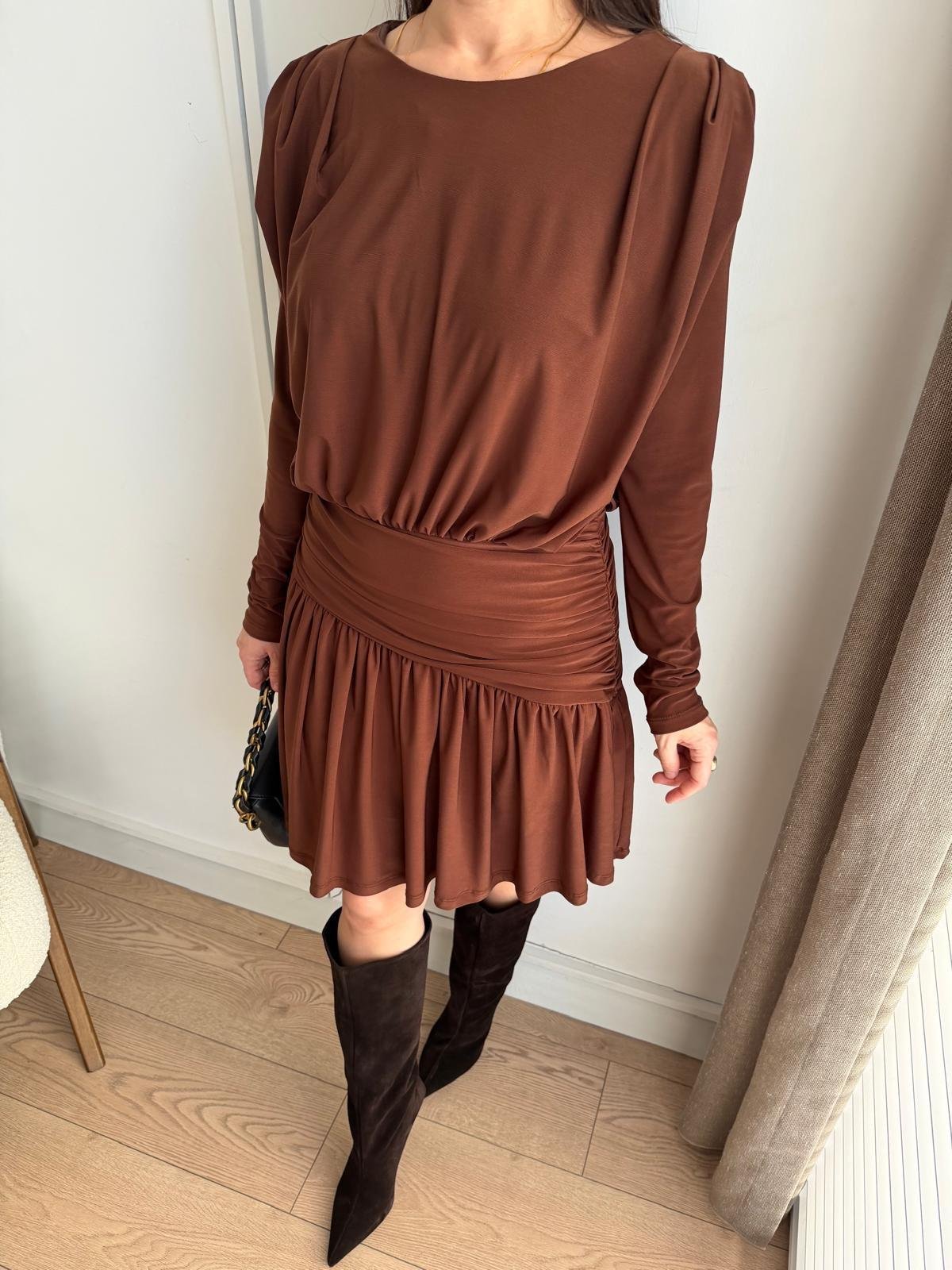 Kahve rengi Drapeli Mini Boy Elbise 112112