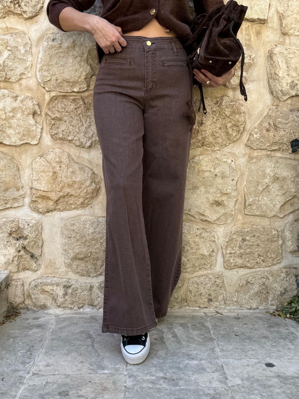 Kahve rengi Geniş Paça Jean Pantolon 3973