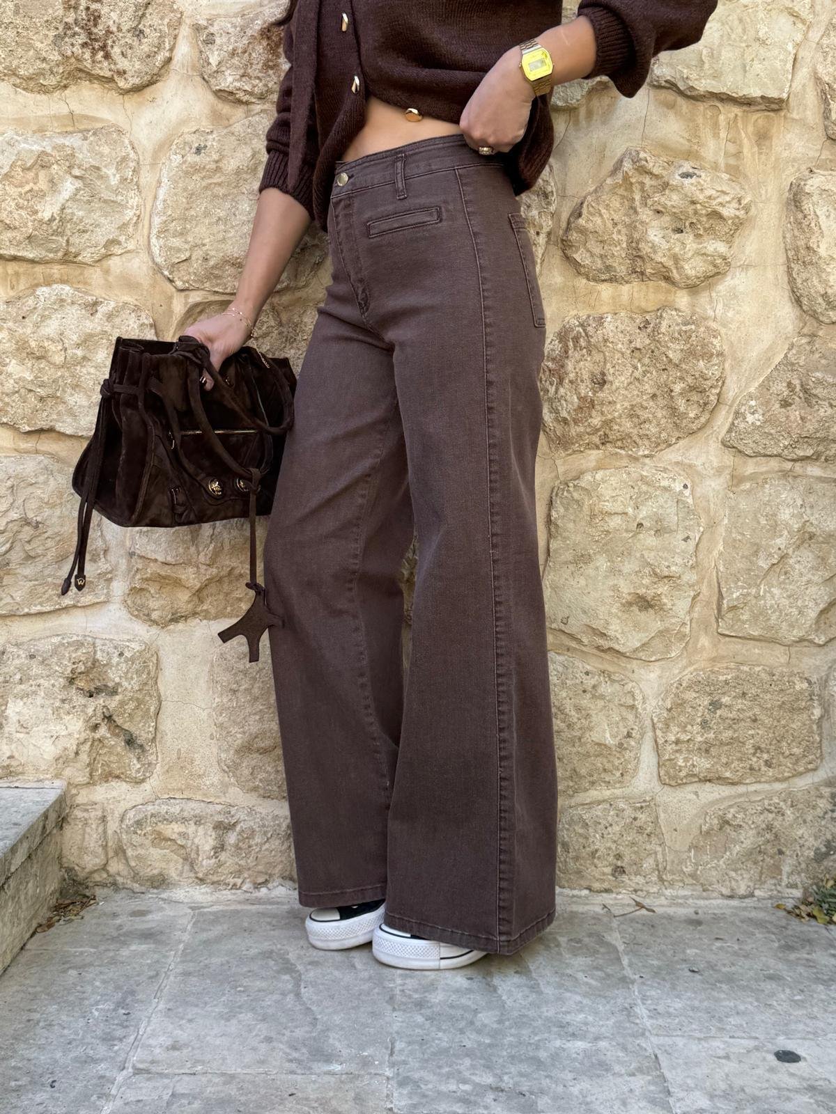 Kahve rengi Geniş Paça Jean Pantolon 3973