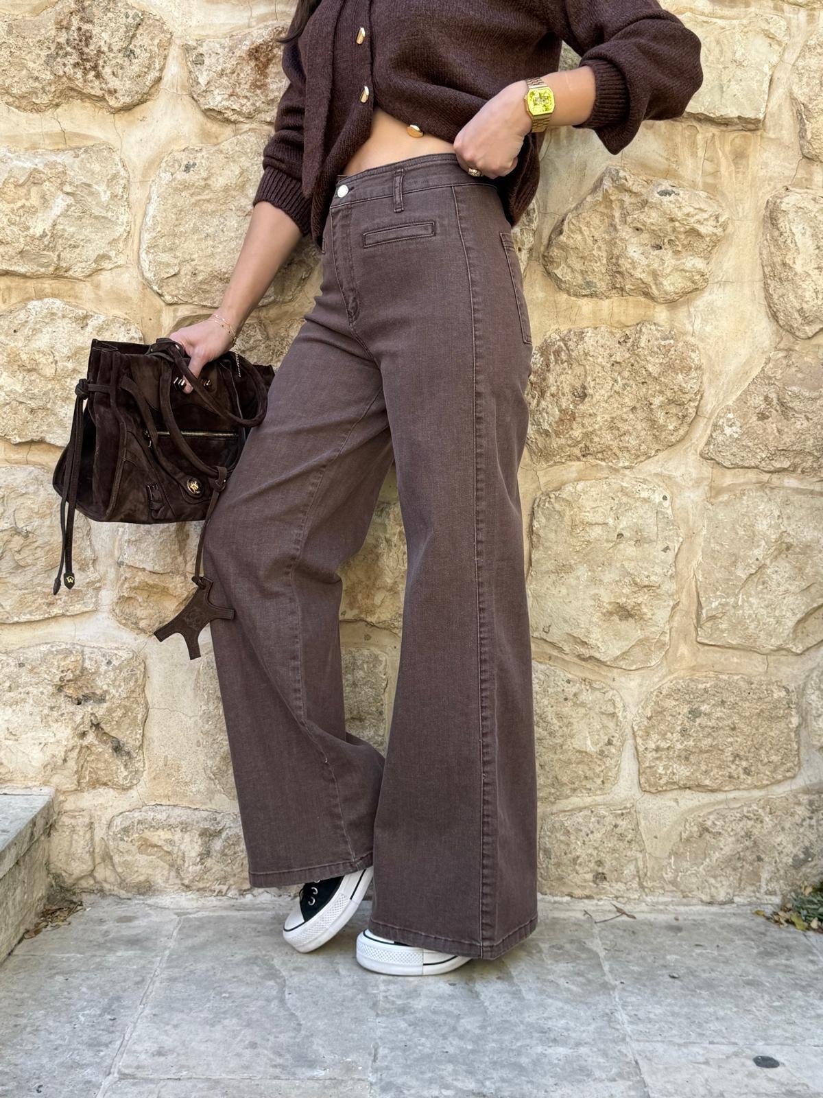Kahve rengi Geniş Paça Jean Pantolon 3973