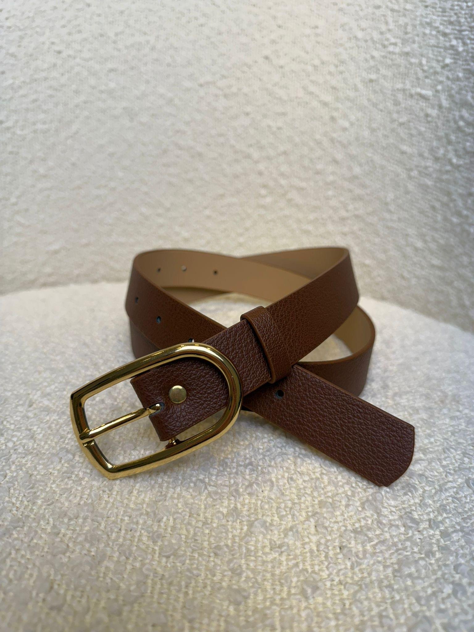 Kahve rengi Gold Tokalı Geniş Oval Kemer SB23