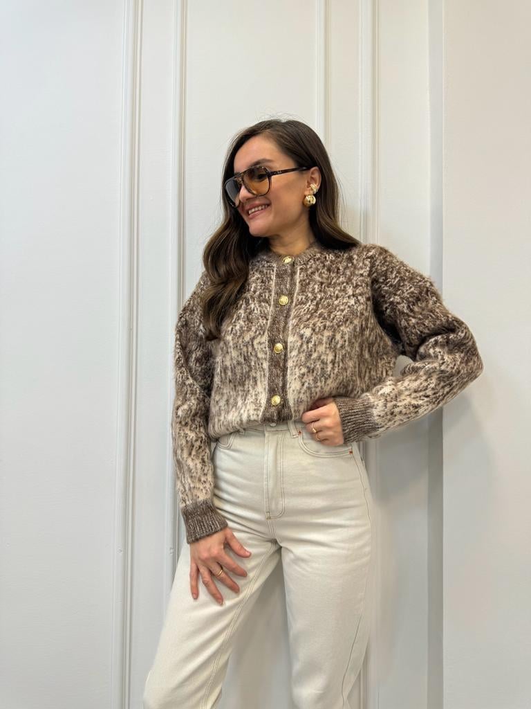 Kahve rengi İki Renkli Gold Düğmeli Hırka TH231116