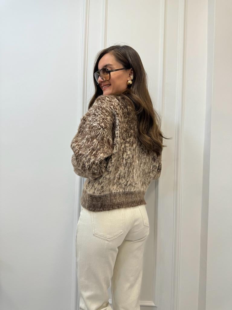 Kahve rengi İki Renkli Gold Düğmeli Hırka TH231116