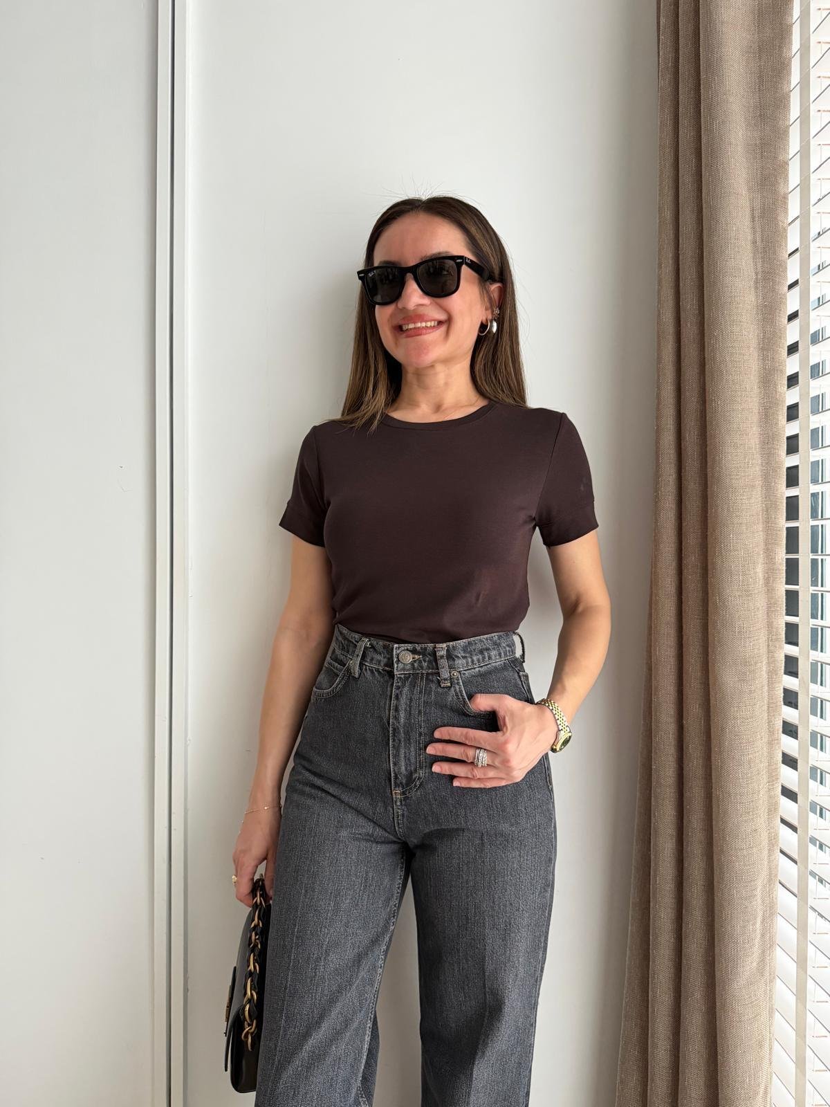 Kahve rengi Kısa Kolu Basic Tshirt 32637