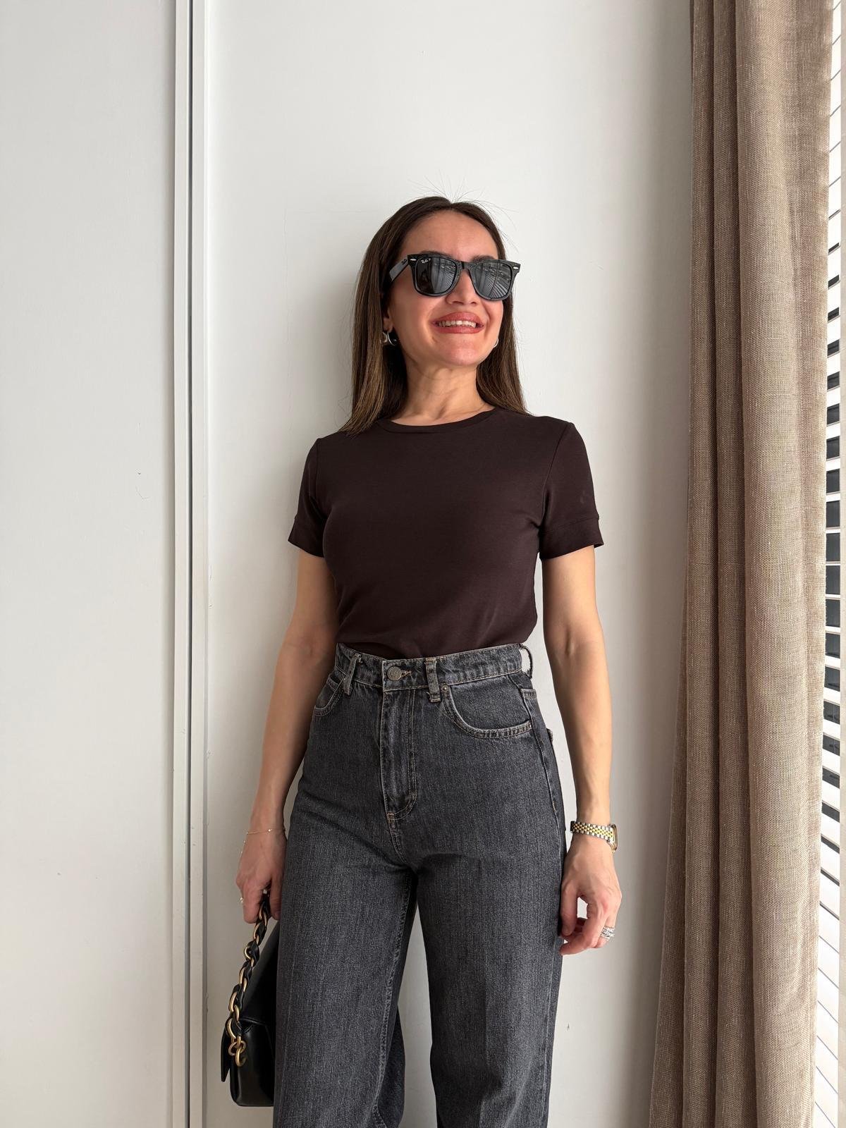 Kahve rengi Kısa Kolu Basic Tshirt 32637