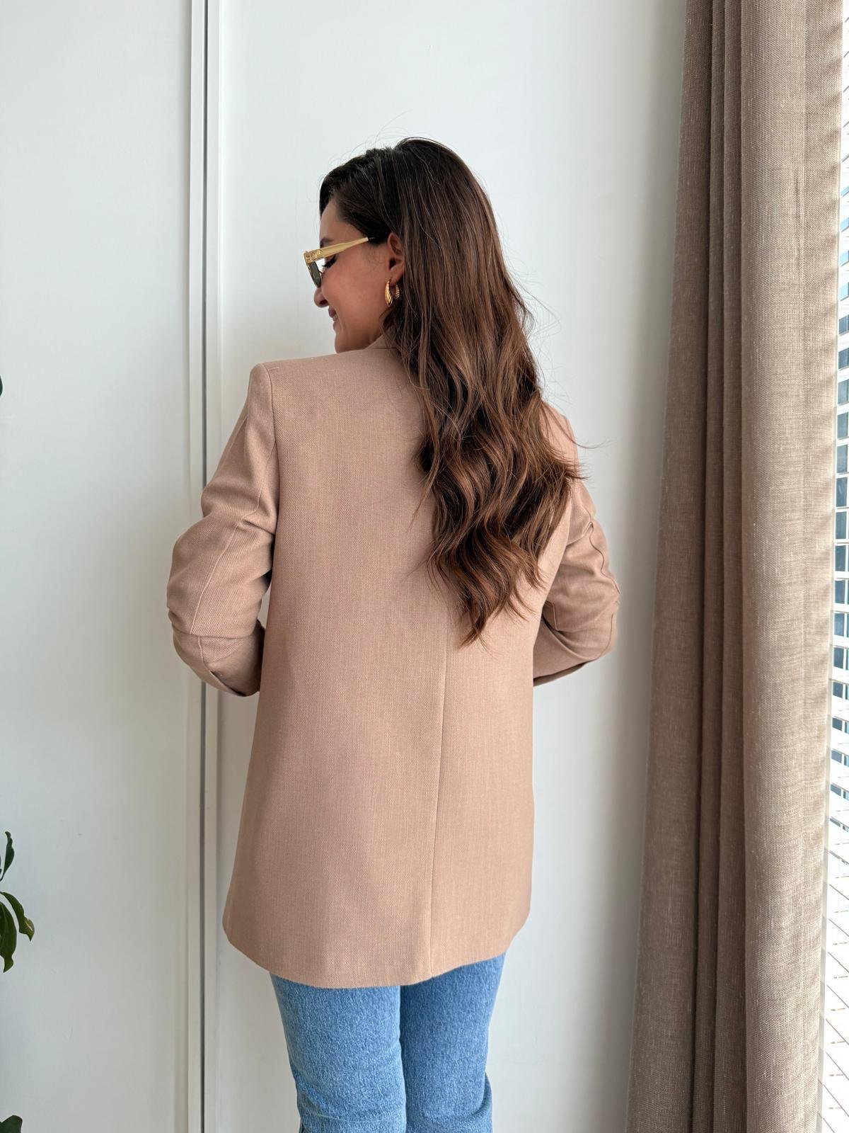 Kahve rengi Kruvaze Yaka Cep Detaylı Blazer Ceket 6255