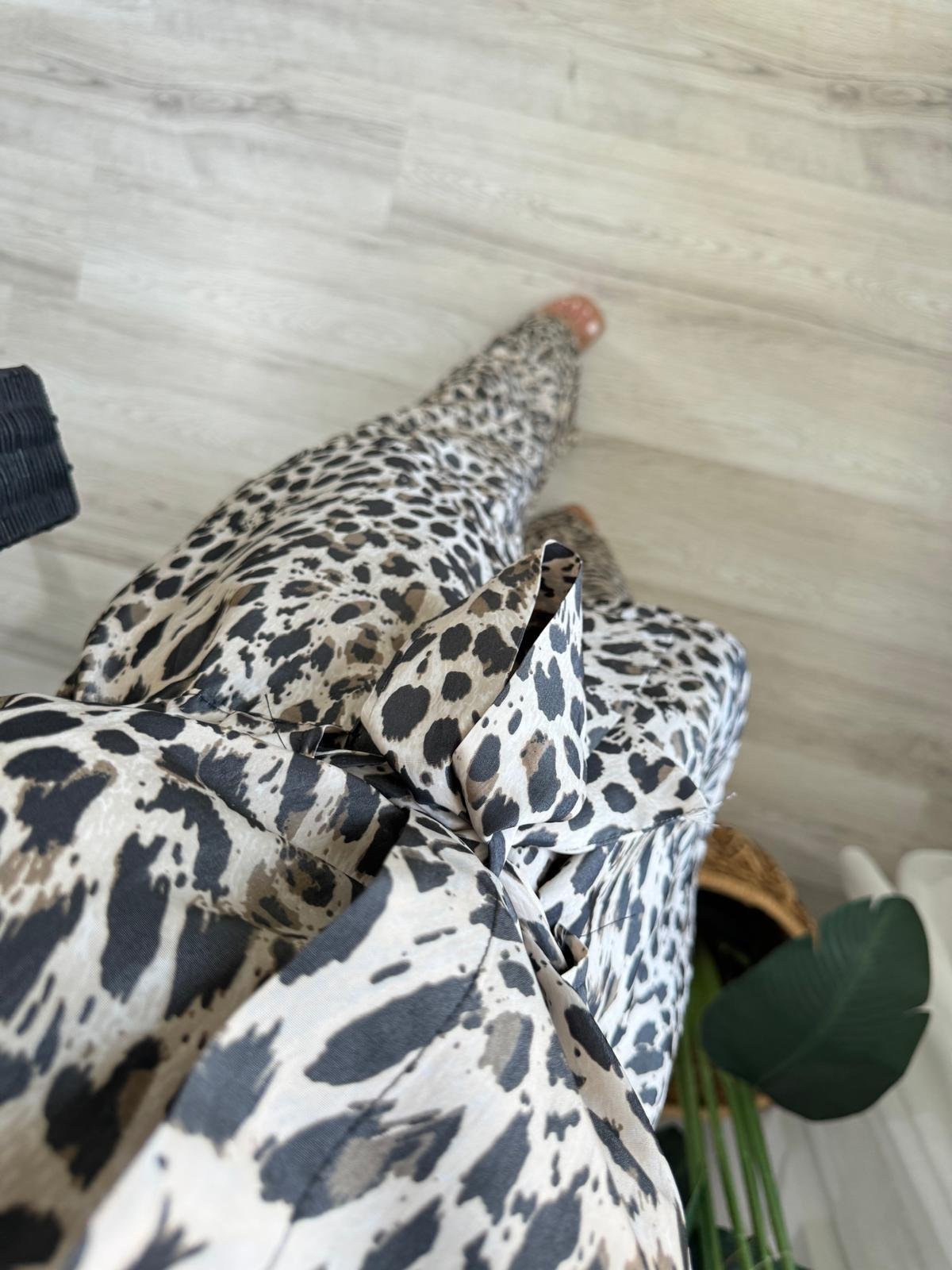 Kahve rengi Leopar Desen Yelek Pantolon Takım 2901