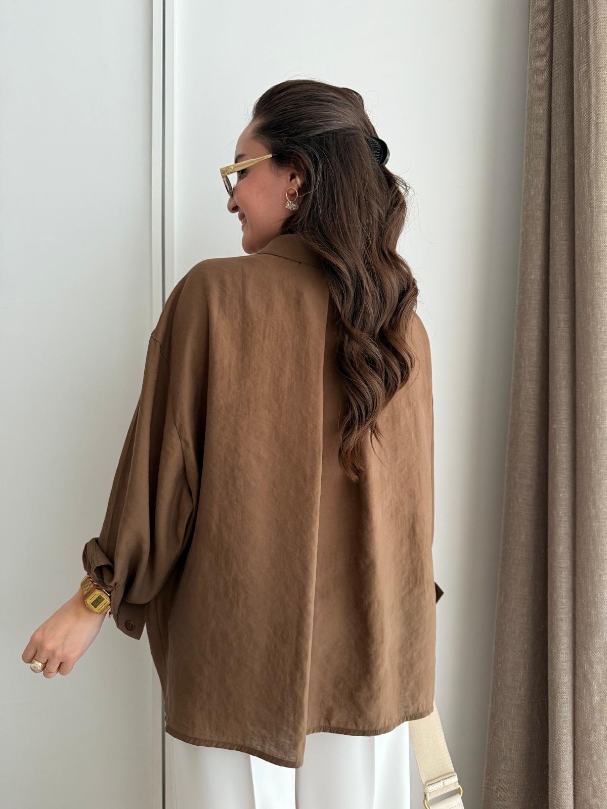 Kahve rengi Lüx Kalite Oversize Gömlek 4612