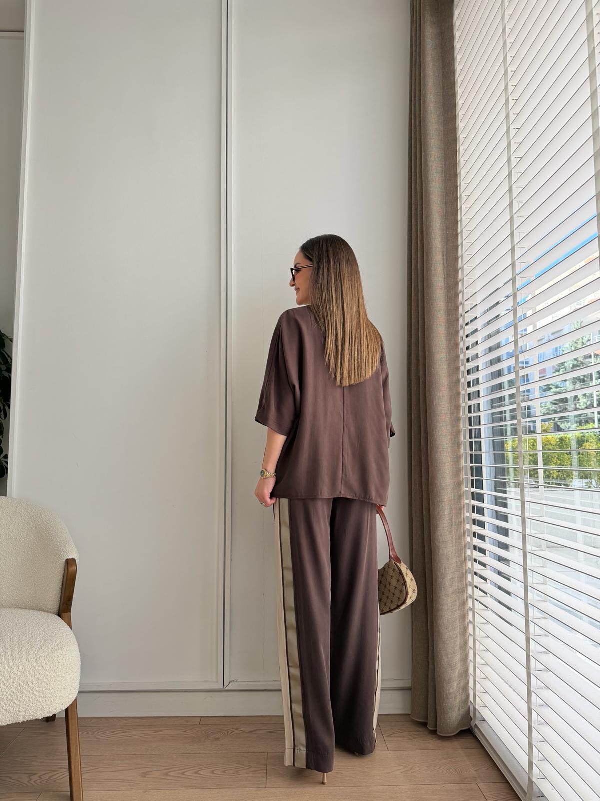 Kahve rengi Marka Model Büzgülü Bluz Takım L102