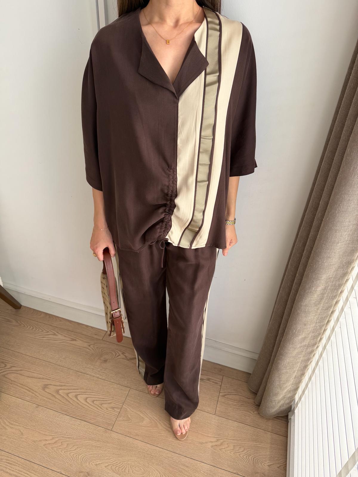 Kahve rengi Marka Model Büzgülü Bluz Takım L102