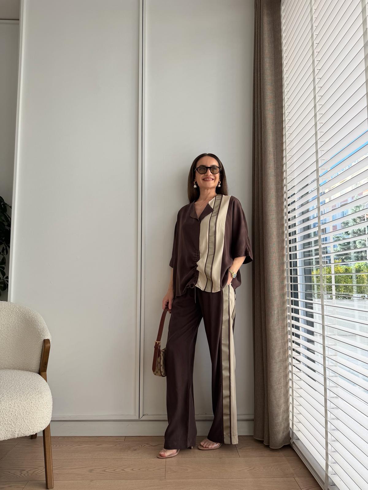 Kahve rengi Marka Model Büzgülü Bluz Takım L102