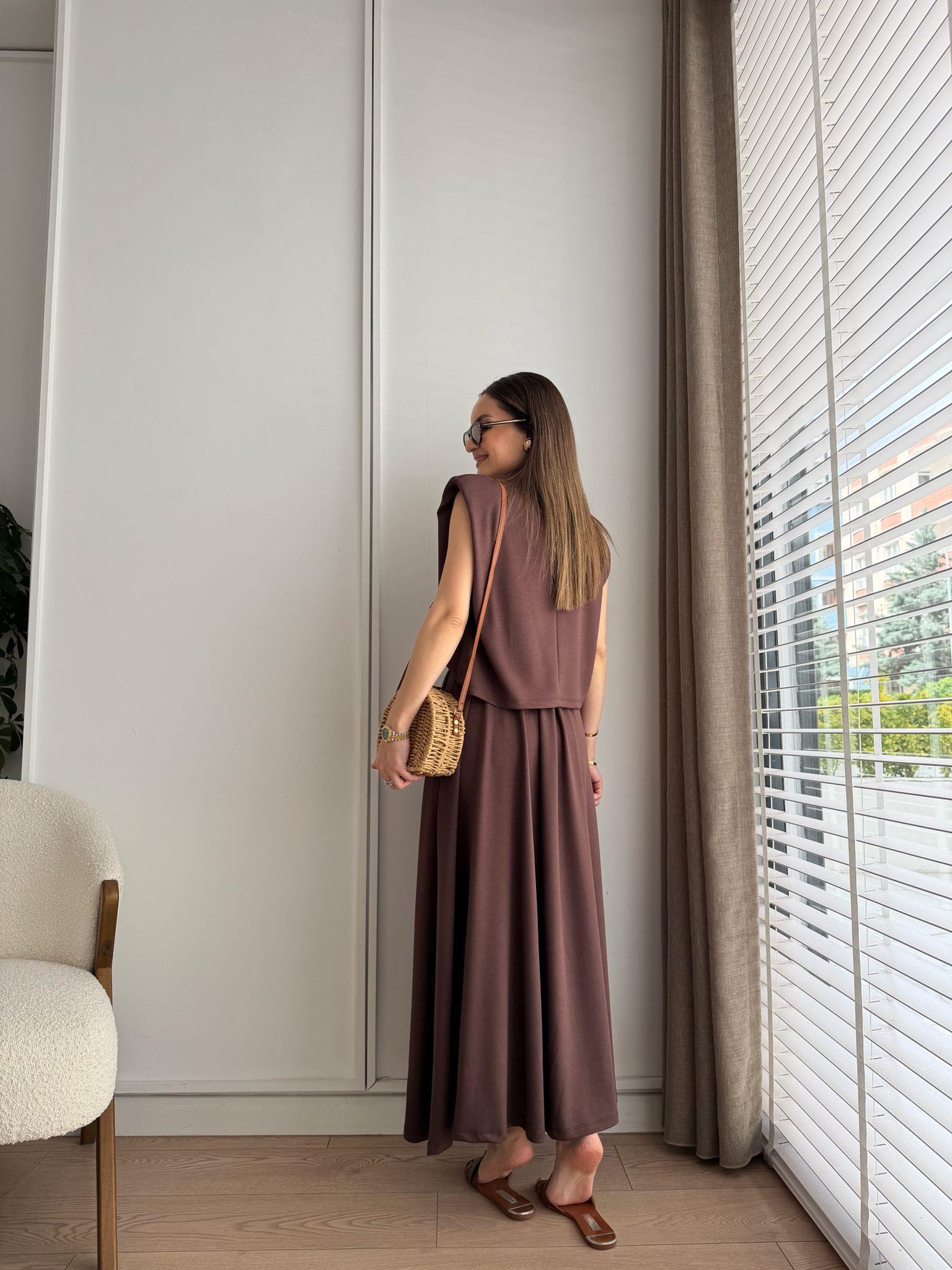 Kahve rengi Modal Kumaş Etekli Bluz Takım 4125