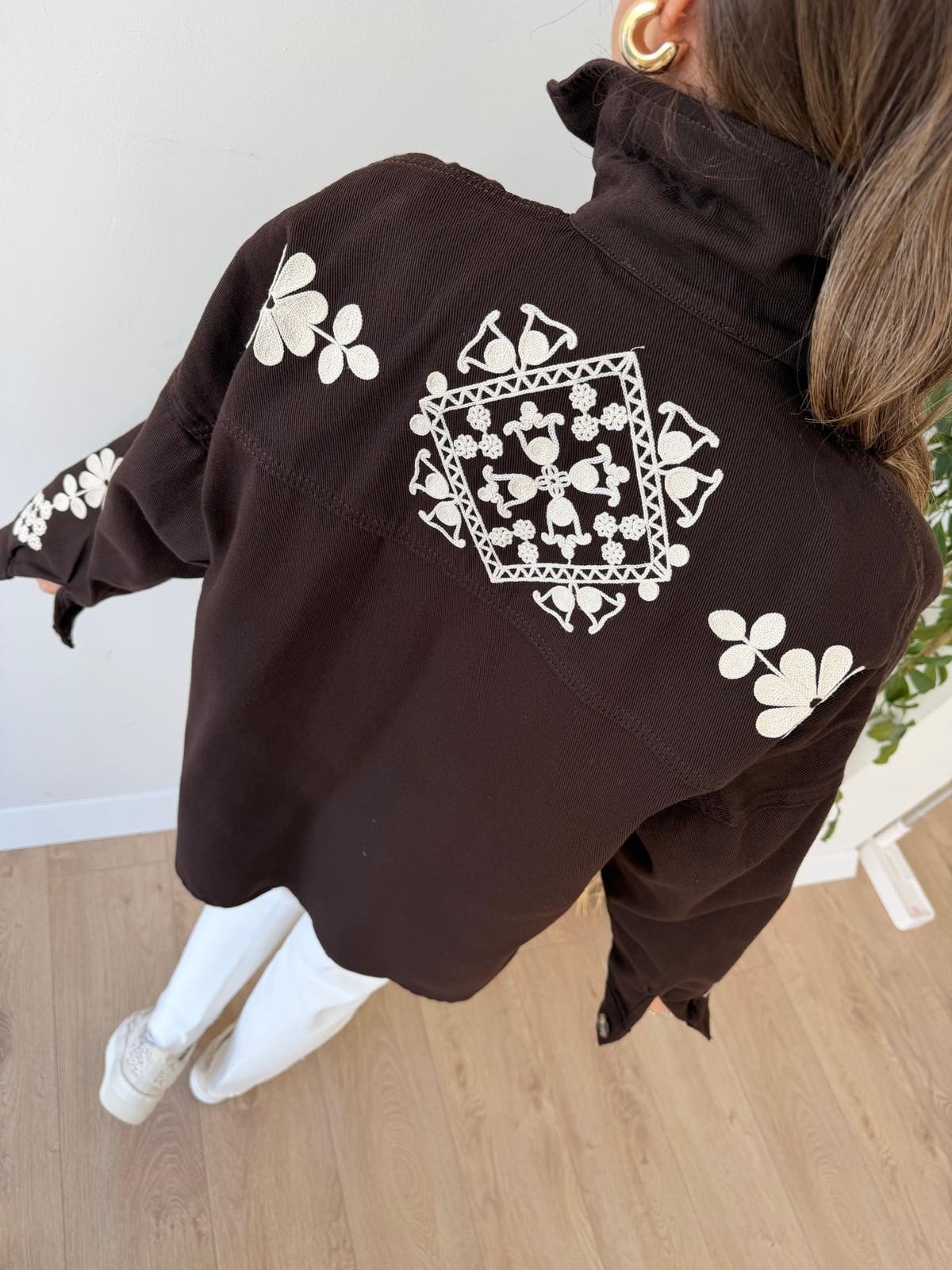 Kahve rengi Nakışlı Gabardin Ceket 5914