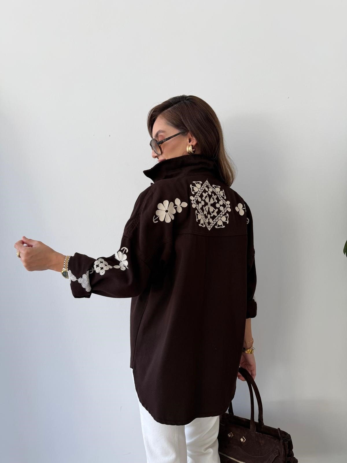 Kahve rengi Nakışlı Gabardin Ceket 5914