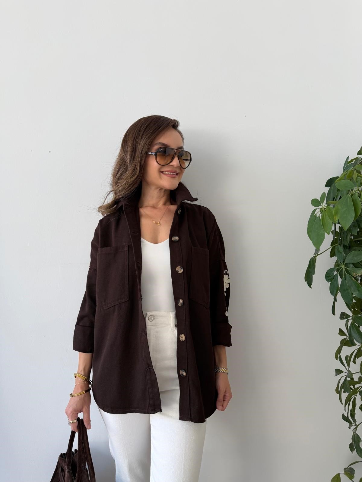 Kahve rengi Nakışlı Gabardin Ceket 5914