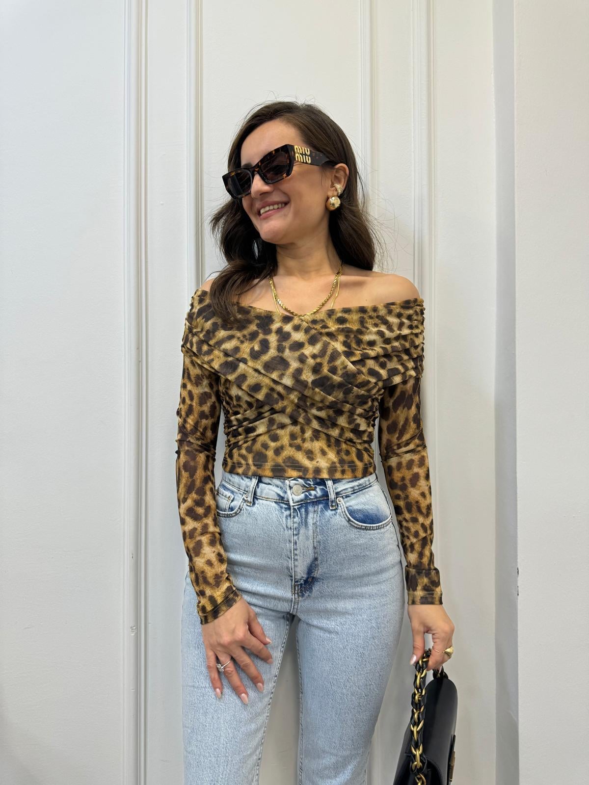 Kahve rengi Omuz Drape Detaylı Kruvaze Bluz 0158