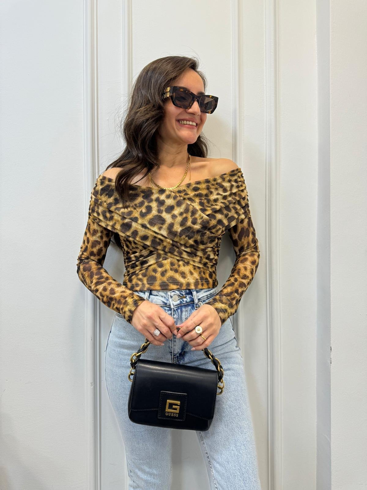 Kahve rengi Omuz Drape Detaylı Kruvaze Bluz 0158