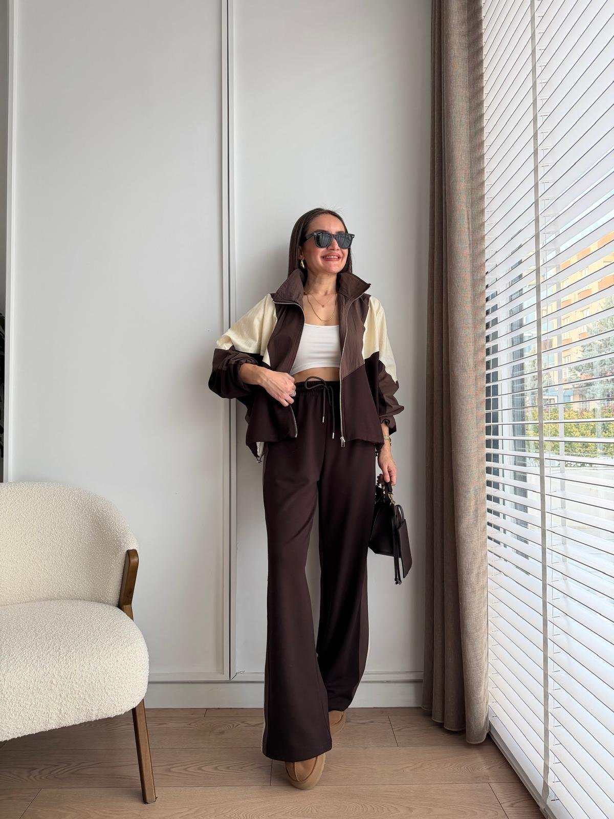 Kahve rengi Paraşüt Detay Fermuarlı Takım 36891