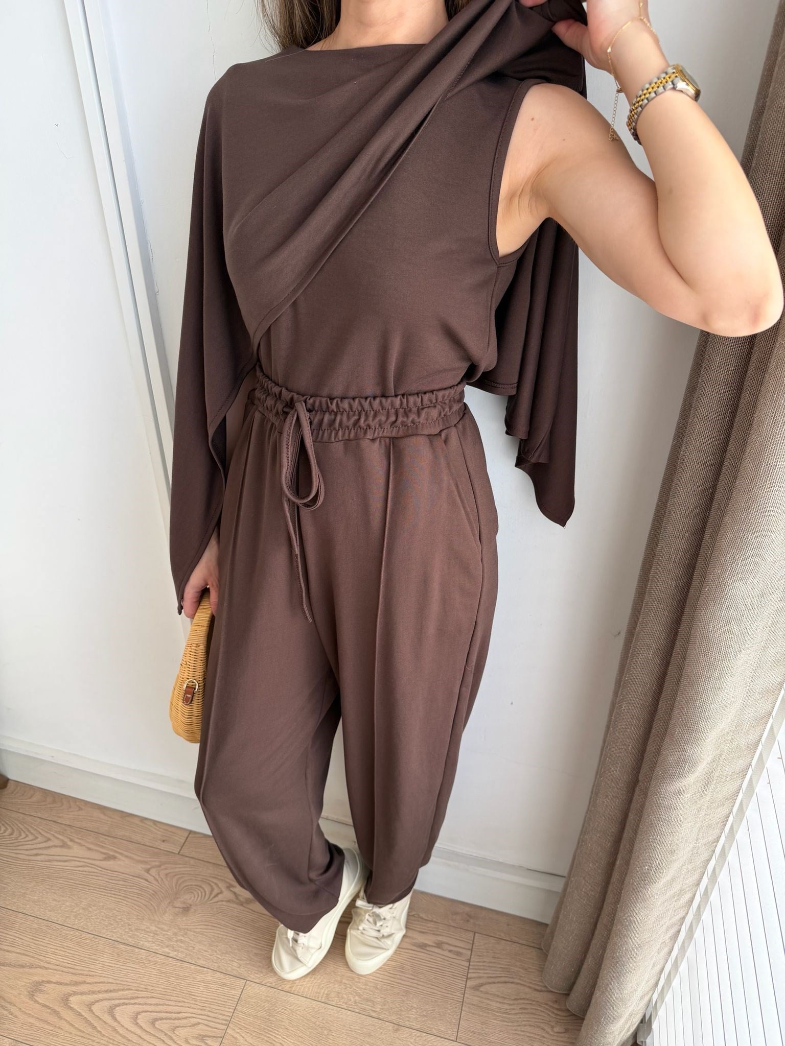 Kahve rengi Pelerin Detaylı Bluz Pantolon Takım 4143