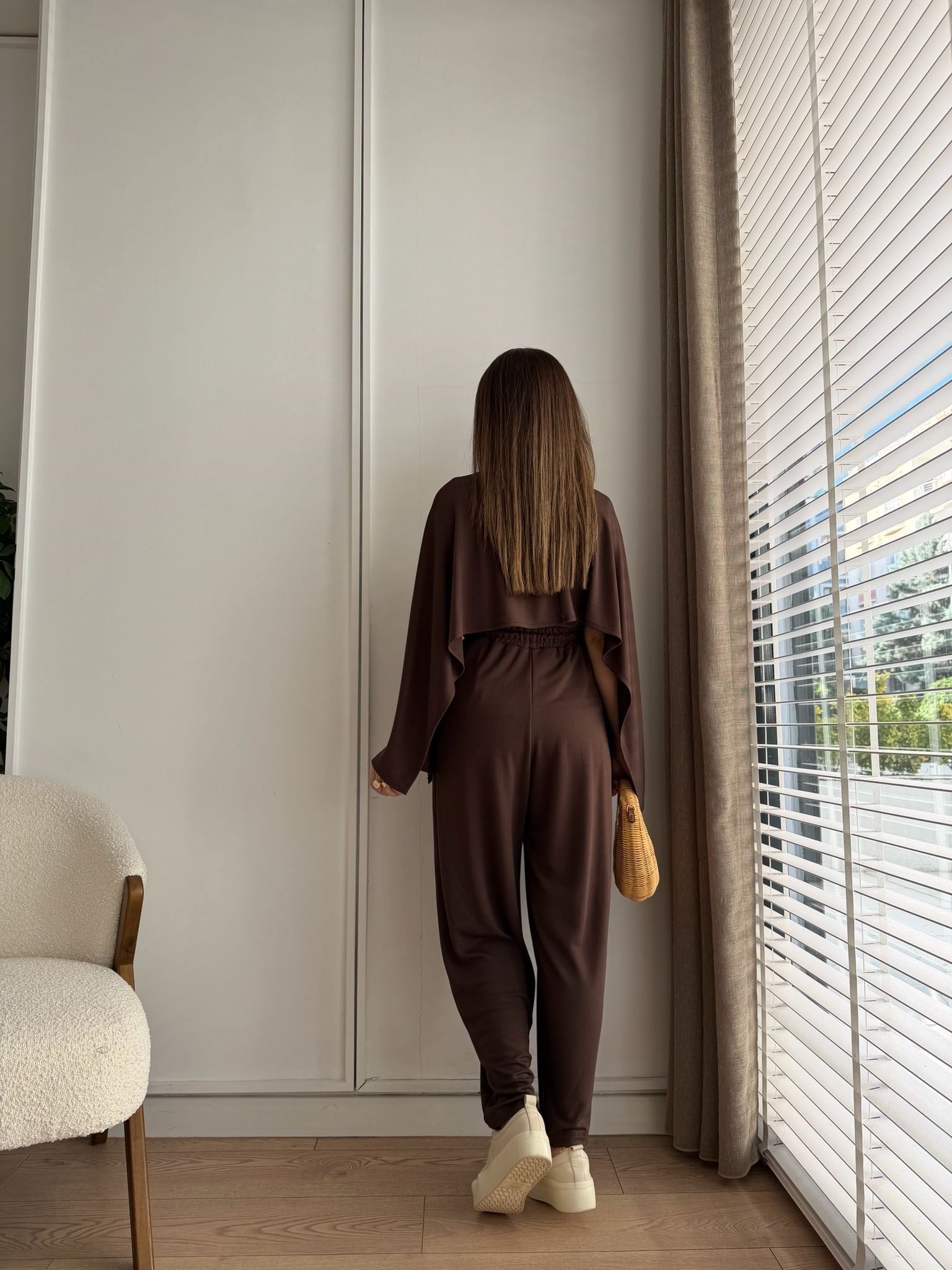 Kahve rengi Pelerin Detaylı Bluz Pantolon Takım 4143