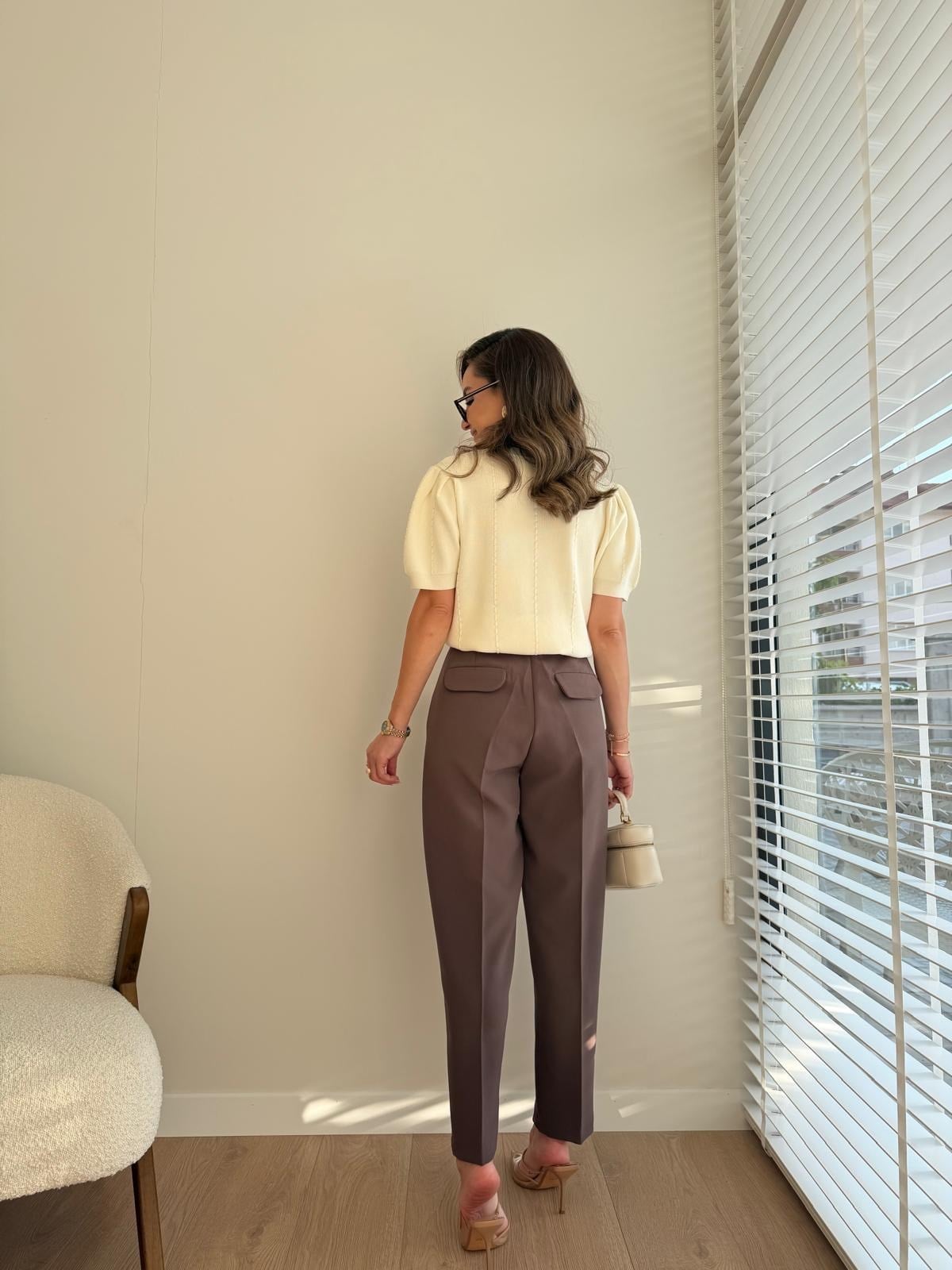 Kahve rengi Pens Detaylı Kemerli Pantolon 51428
