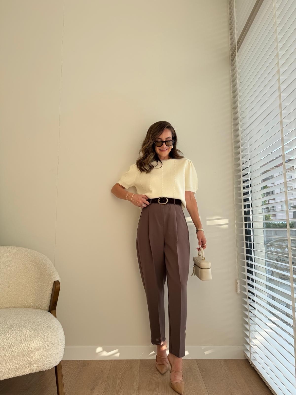 Kahve rengi Pens Detaylı Kemerli Pantolon 51428