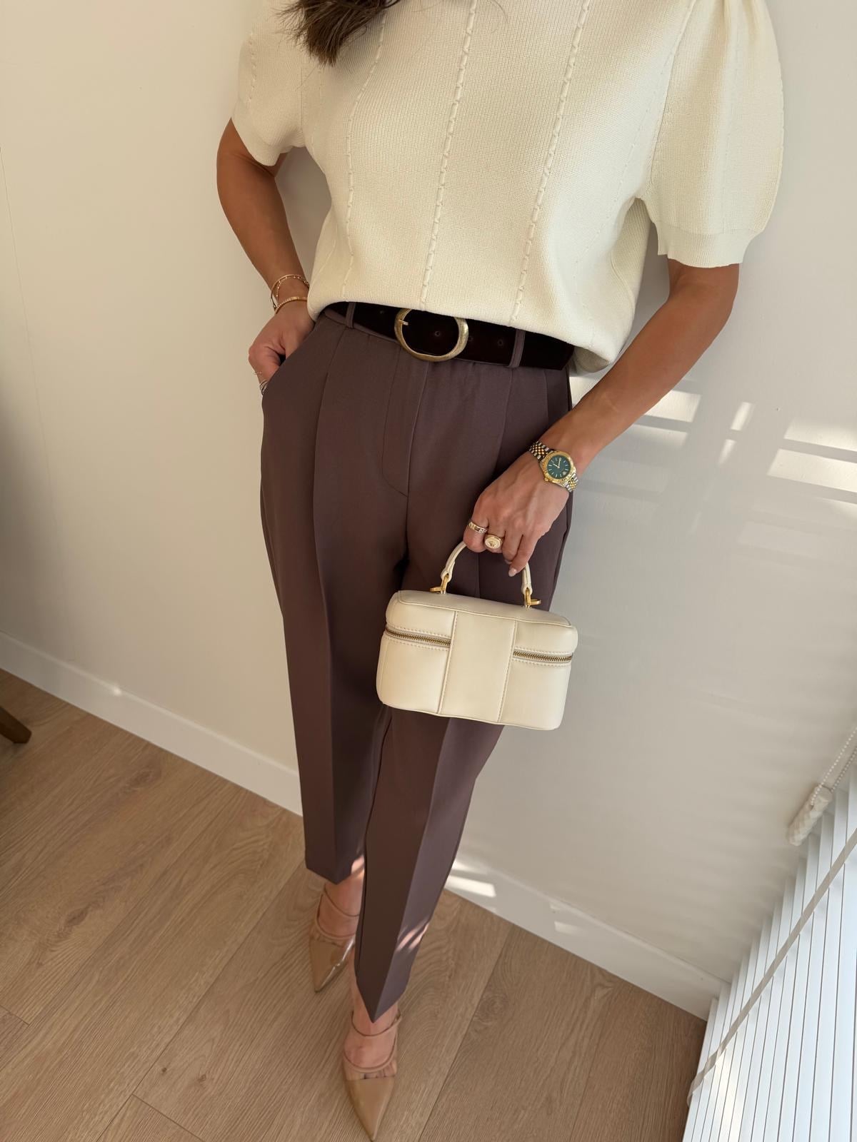 Kahve rengi Pens Detaylı Kemerli Pantolon 51428