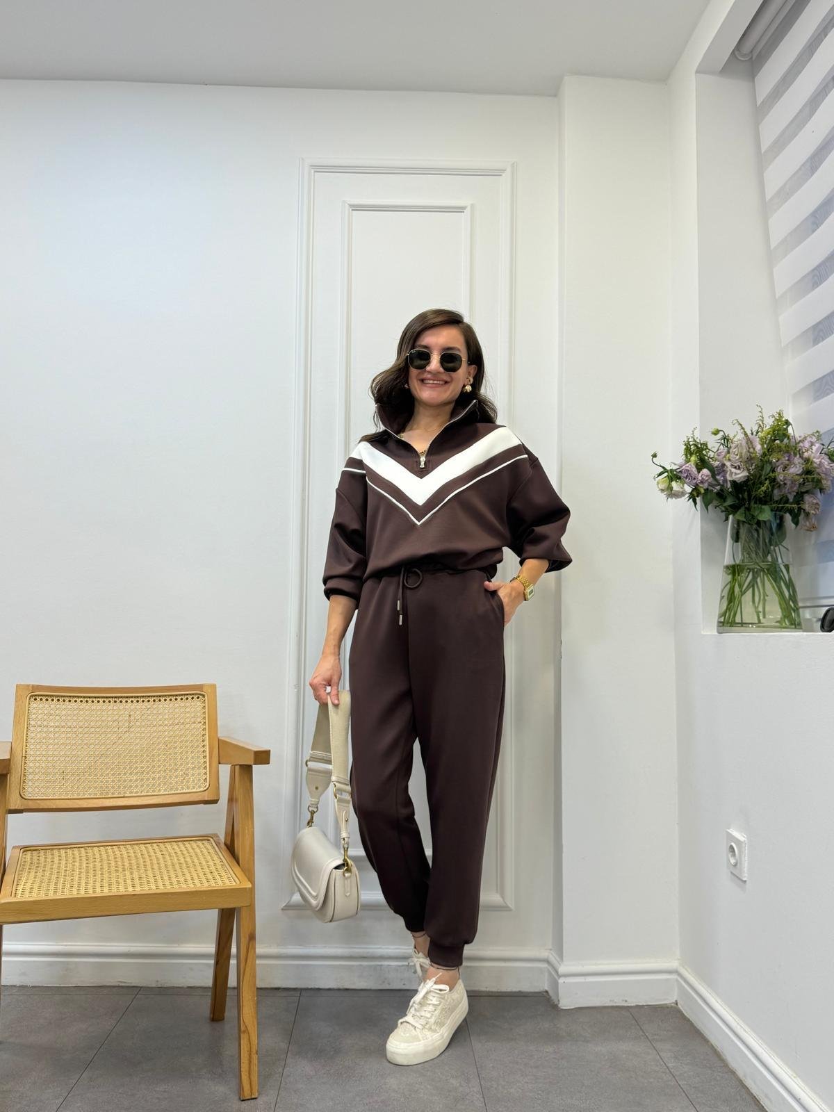 Kahve rengi Premıum Seri Garnili Modal Takım 5567