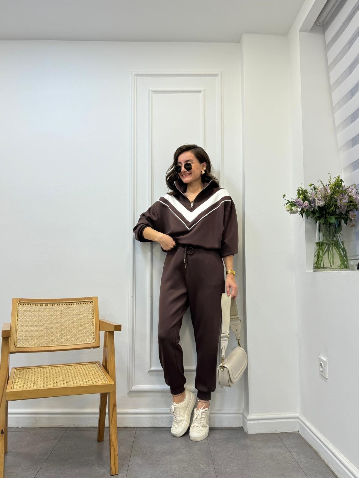 Kahve rengi Premıum Seri Garnili Modal Takım 5567