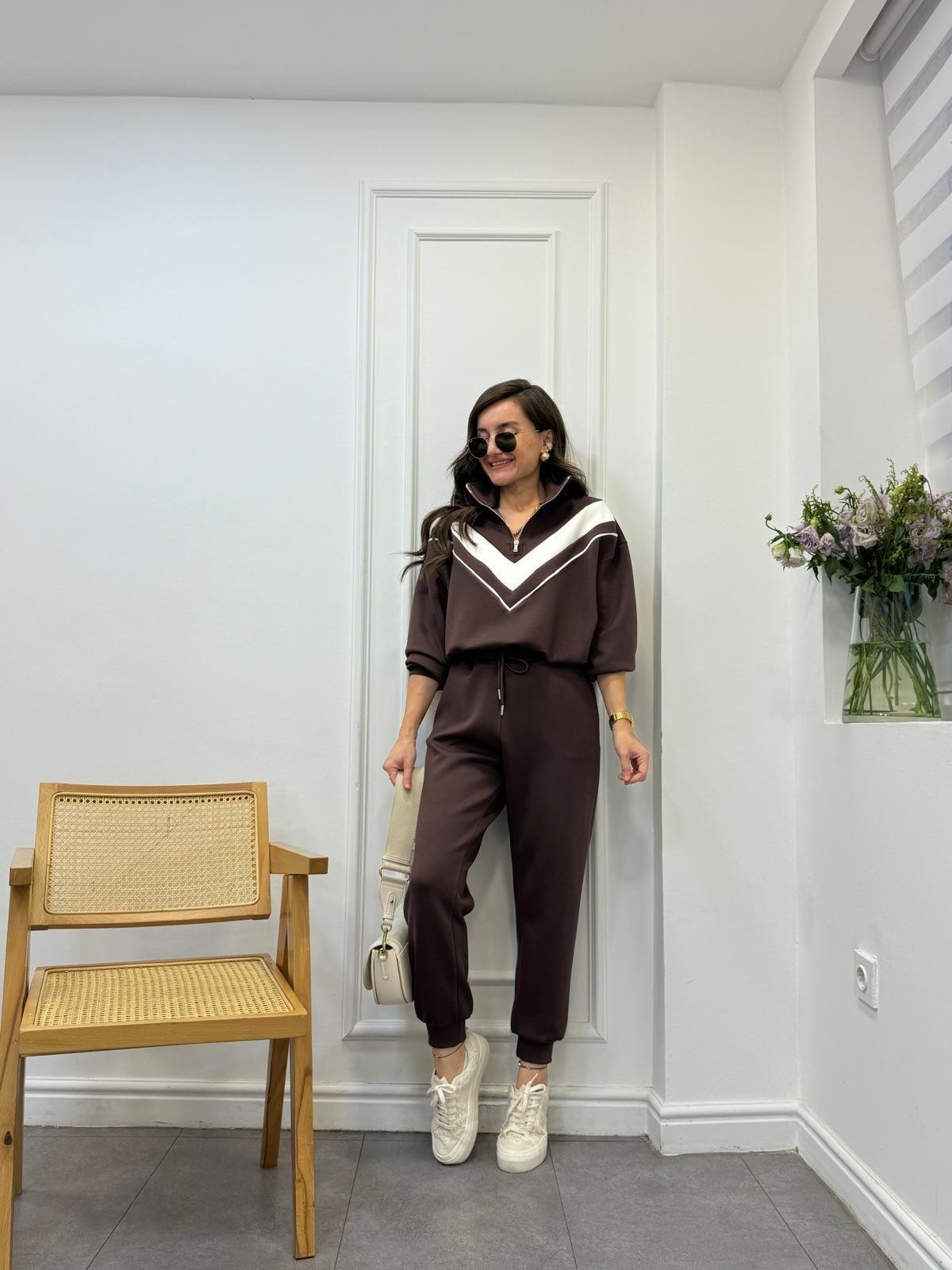 Kahve rengi Premıum Seri Garnili Modal Takım 5567