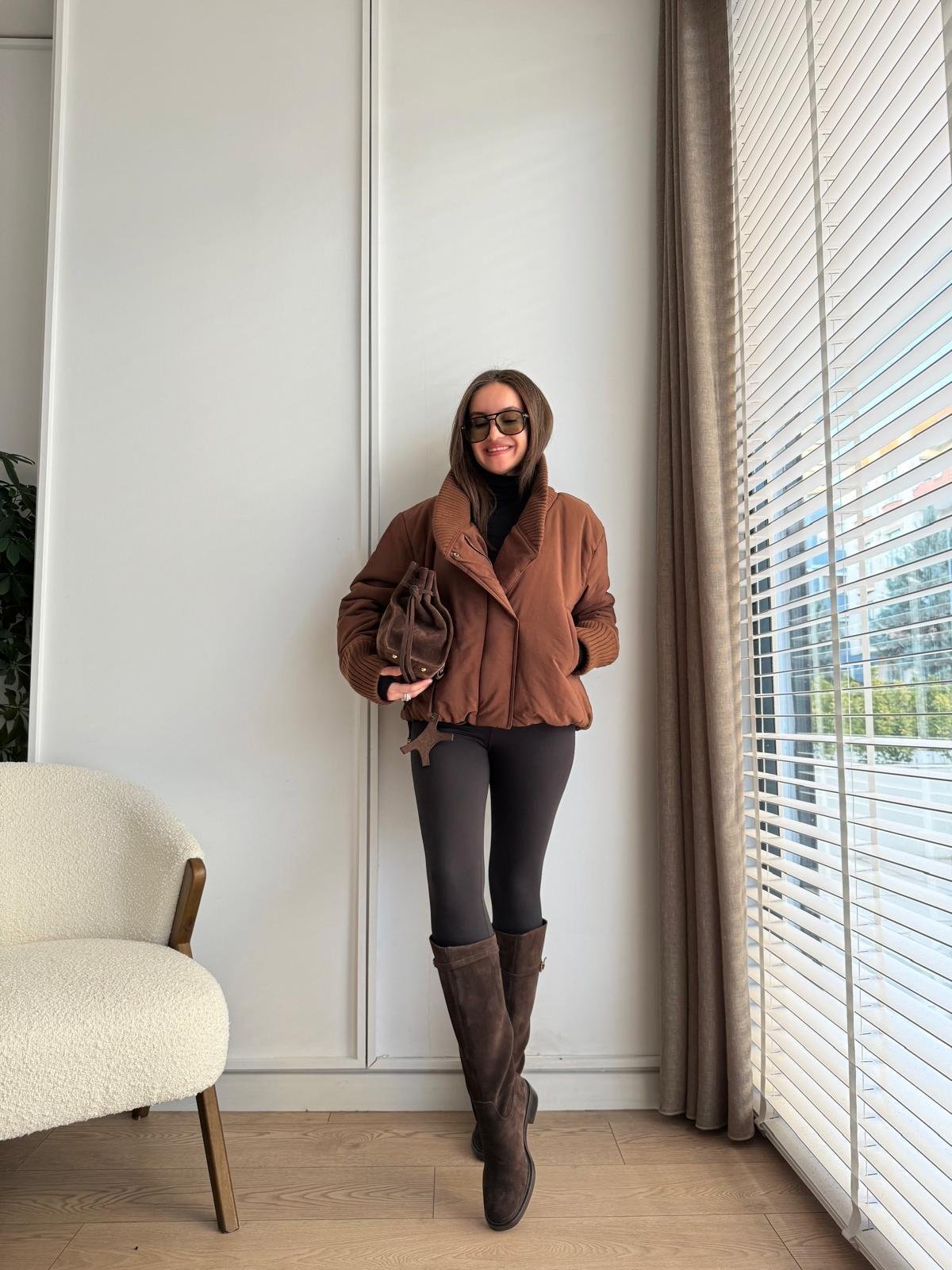 Kahve rengi Ribanalı Astarlı Bomber Ceket 36848