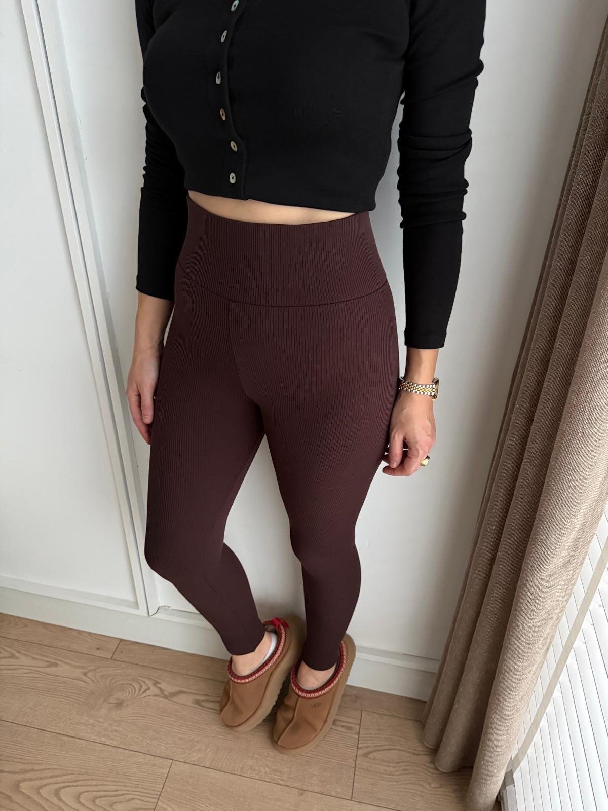 Kahve rengi Toparlayıcı Şardonlu Fitilli Tayt T4279