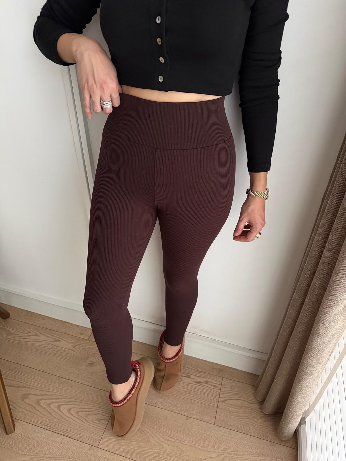 Kahve rengi Toparlayıcı Şardonlu Fitilli Tayt T4279