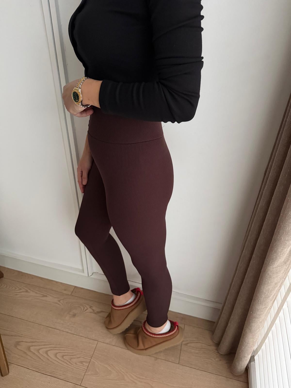 Kahve rengi Toparlayıcı Şardonlu Fitilli Tayt T4279