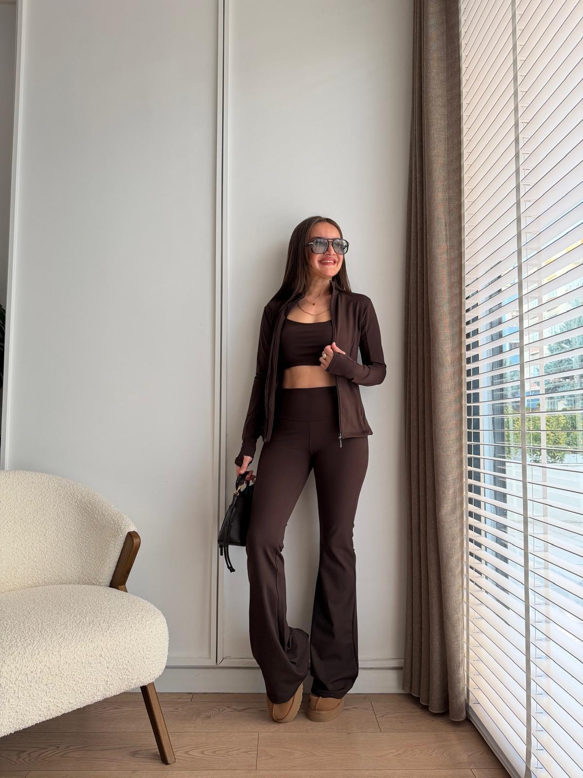 Kahve rengi Üçlü Crop Takım 4946