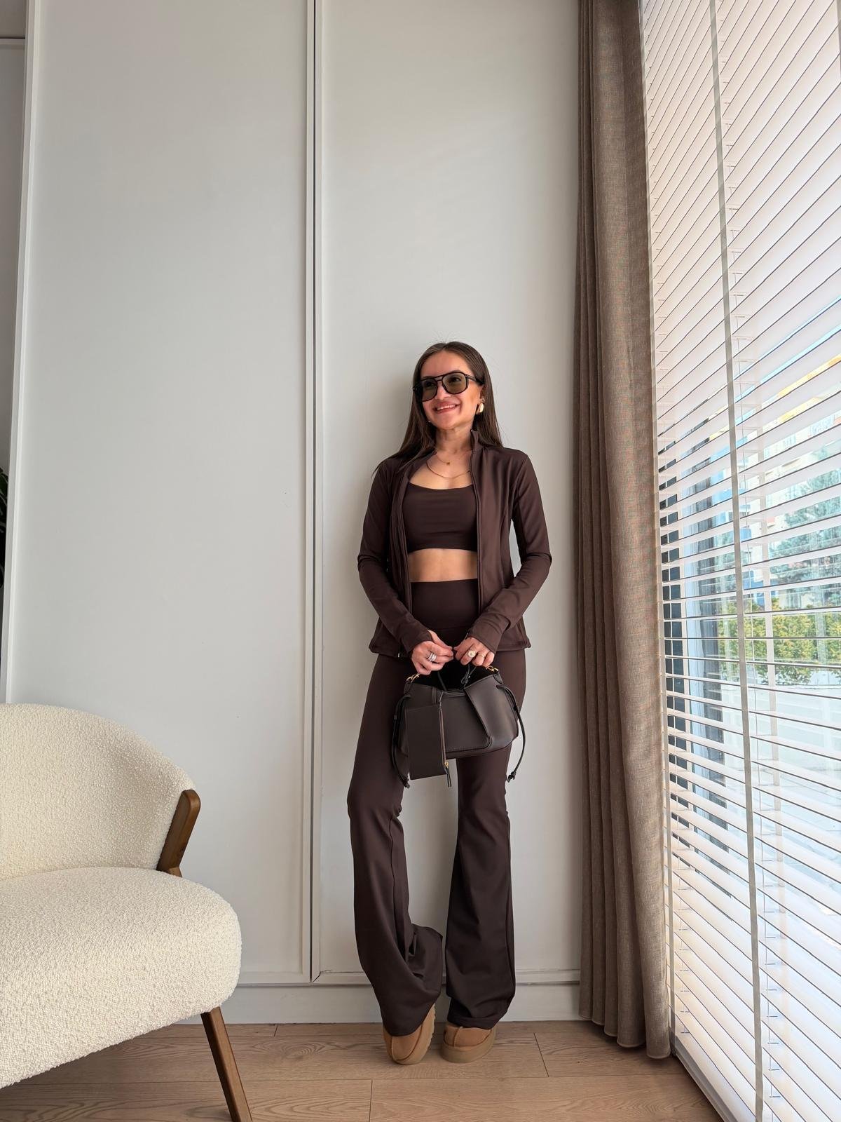 Kahve rengi Üçlü Crop Takım 4946