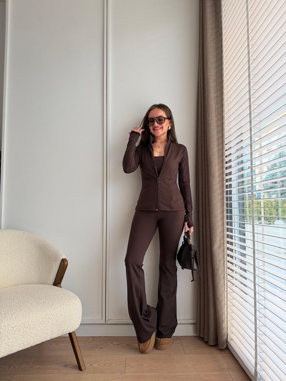 Kahve rengi Üçlü Crop Takım 4946