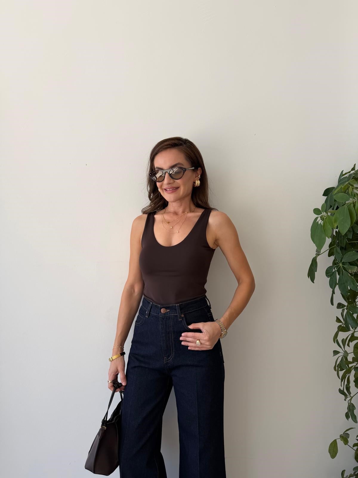 Kahve rengi V Yaka Askılı Atlet 02295