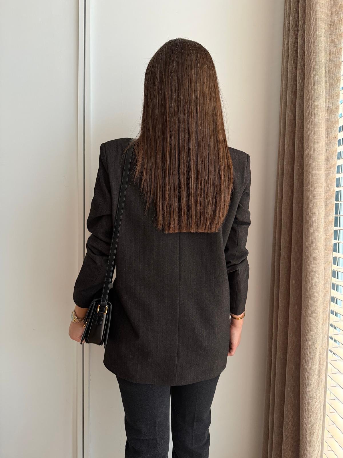 Kahve rengi Vatkalı Çizgili Blazer Ceket 17165