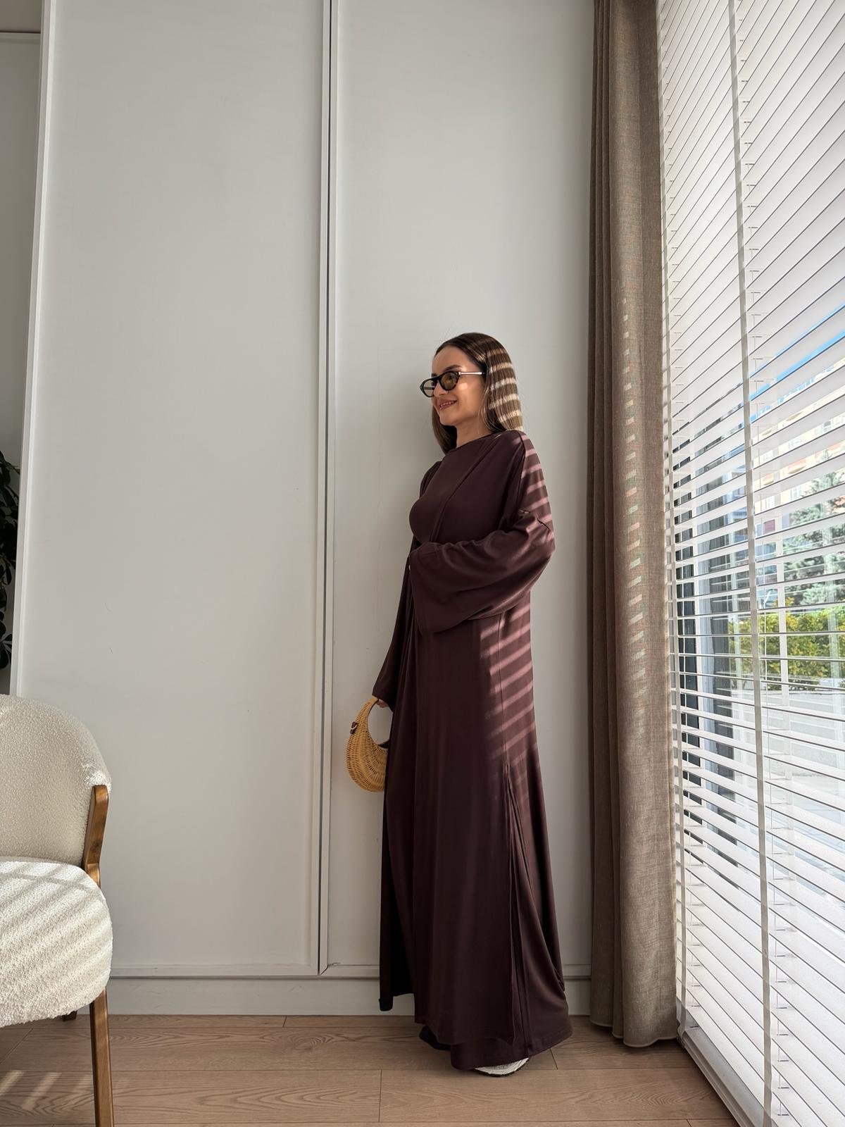 Kahve rengi Viskon Kumaş Üçlü Takım 4137