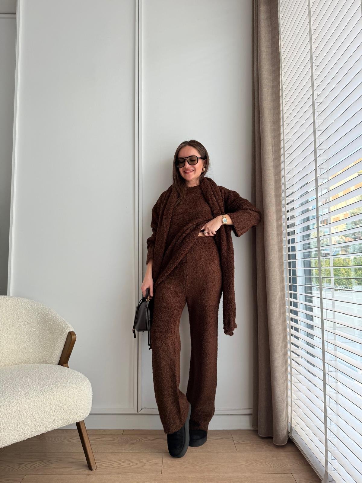 Kahve rengi Yumoş Triko Üçlü Takım 5083